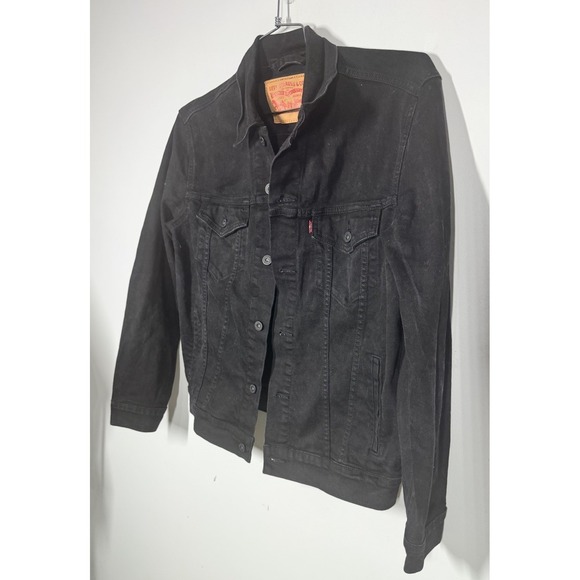 Levi's Trucker Jacket Mens M Black Denim Button Front Coat Casual Classic Retro - Picture 2 of 8